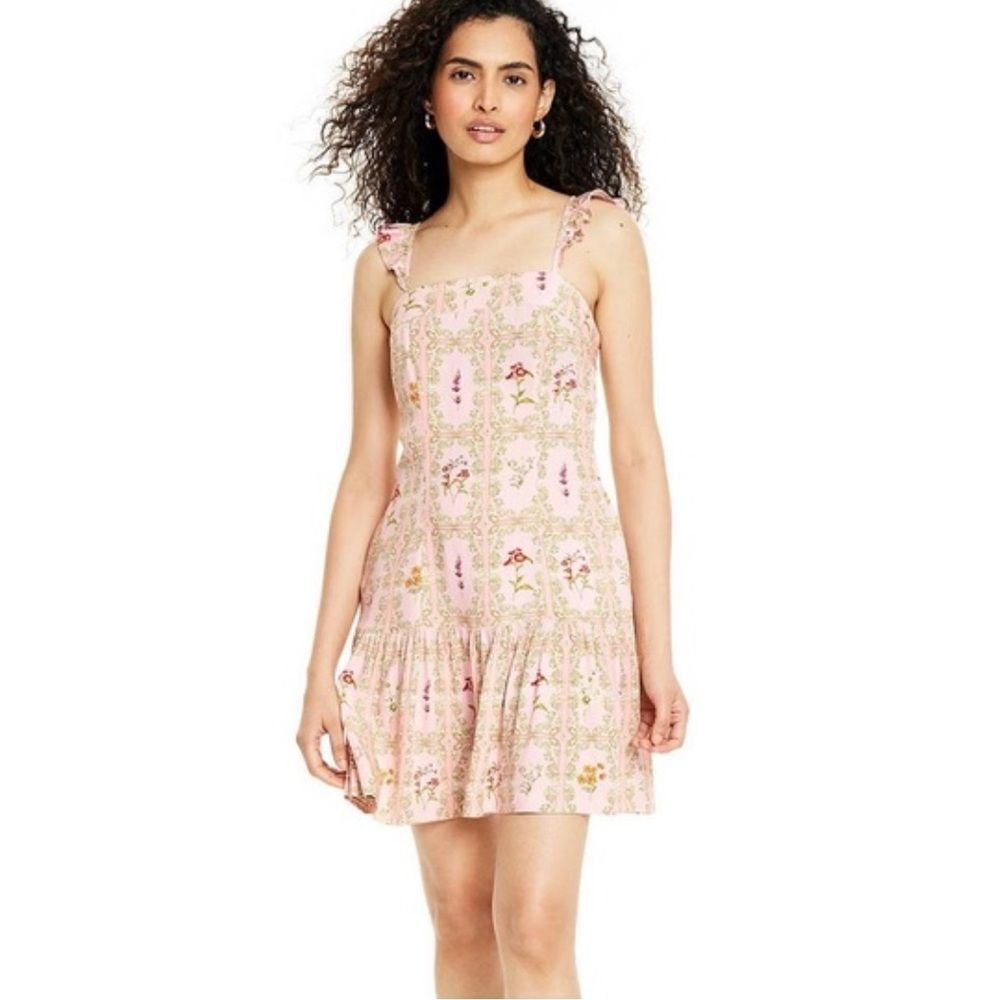 Agua Bendita x Target Dainty Floral Tile Flutter Sleeve Mini Dress Size Medium